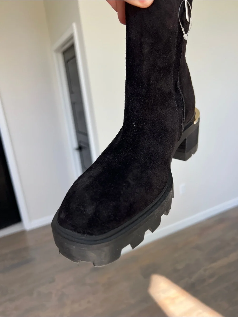Jimmy Choo melodie 35 35.5 black velvet suede leather lug booties ankle boots